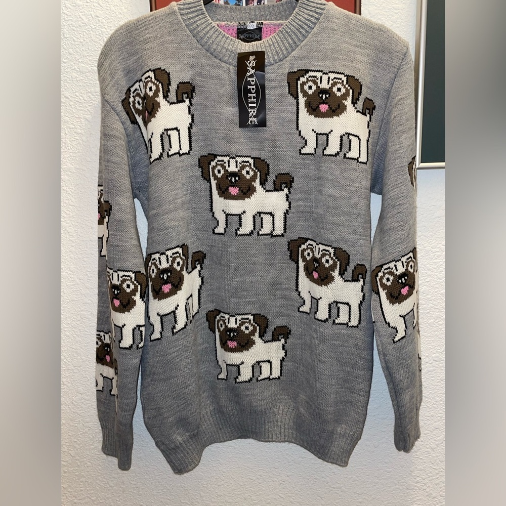 NWT Sapphire Brand Pug Sweater - XL